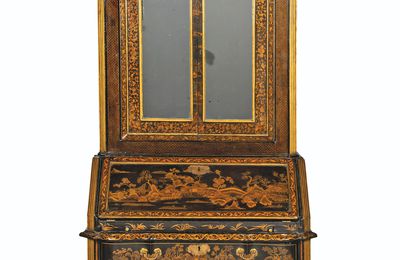 A Chinese export black and gilt-lacquered bureau-cabinet, circa 1730 - 40, probably for the North European market