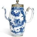 A silver-mounted blue and white coffee pot and cover, late Ming dynasty  