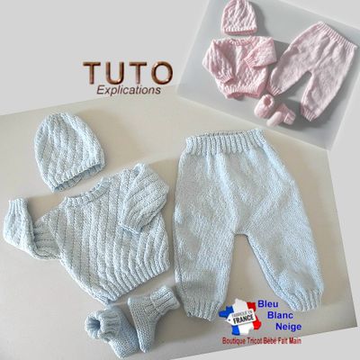 PATRON tricot bb FACILE, CONFIRMÉE, et prema, modele layette bébé et patron a tricoter Explications tuto brassière, bonnet, chaussons et Reborn