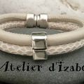 Bracelet femme shabby chic en cuir rond beige et cuir serpent blanc-beige