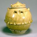 Celadon glazed jar with six handles and design of lotus petals, Southern Dynasties, 5th-6th century