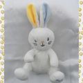 Doudou Peluche Lapin Blanc Jaune Bleu Assis Dodie