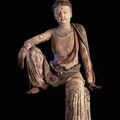 An important large polychrome wood figure of the watermoon Guanyin. Song dynasty (960-1279)
