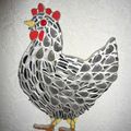 Représentation d'une poule en mosaïque et cabochons