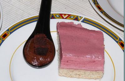 Bavarois aux framboises et petites cuillères chocolat-brownie