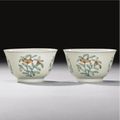 A pair of 'doucai' cups. Kangxi marks and period