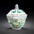 A rare famille verte deep bowl and cover. Kangxi six-character mark and of the period