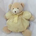 Doudou Peluche Ours Boule Vichy Blanc Jaune Nicotoy