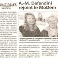 ANNE MARIE DEFENDINI 82 ANS DOYENNE DU CONSEIL MUNICIPALE DE CAGNES SUR MER REJOINT LE MODEM