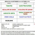 Menus du restaurant scolaire du 30 septembre au  4 octobre 2013