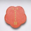 Cinnabar five-petal flower shape inkstick, Qing dynasty, Qianlong reign (1736-1795)