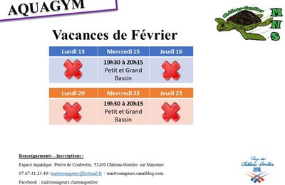 Aquagym programme des vacances de février