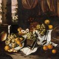 Ecole flamande du XVIIème siècle, suiveur d’Alexander Coosemans (1624-1689), Nature morte aux fruits et partitions de musique