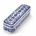An extremely rare blue and white pen box and cover, seal mark and period of Qianlong (1736-1795)