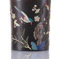 A stone and mother-of-pearl-inlaid zitan brushpot with poem yishan caotang songsi, China, Yongle mark