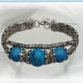 Bracelet Ethnique " Trianon " Perles Turquoise 14 et 12 mm Argent du Tibet