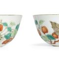 A fine pair of famille-verte cups, Daoguang marks and period