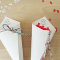 Cornets à confettis - Mariage - Cérémonie - Cônes en papier - Cordon Liberty Eloïse - pétales de rose - riz - lavande