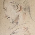 Jacob Jordaens, Study of a lady looking down, seen en profile towards the left, resting her right hand on her left shoulder