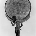 Ancient Etruscan Mirror with Female Figure and Engraved Scene, bronze, 3rd century BC. 