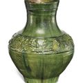 A green-glazed 'Mythical beast' jar, hu, Han dynasty (206 BCE-220 CE)