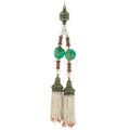 Silver, Gold, Emerald Bead, Pearl, Diamond, Enamel, Seed Pearl and Coral Bead Tassel Pendant