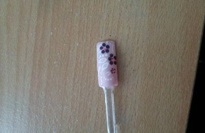 NAIL ART ROSE ET FLEURS VIOLETTE AU DOOTING