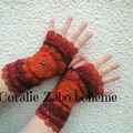 Mitaines femme en laine couleurs d'automne bordeaux et marron brique disponible/ BOUTIQUE EN LIGNE " CORALIEZABO ETSY " 