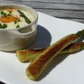 Oeuf cocotte aux asperges et ses mouillettes d'asperges panées