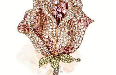 Pink Diamond and Coloured Diamond "Rose" Brooch