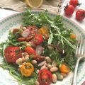 Salade de haricots blancs, tomates cerises et roquette
