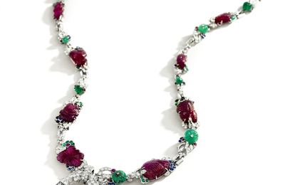 Rare Gem Set and Diamond Pendent Necklace, Mauboussin, 1929