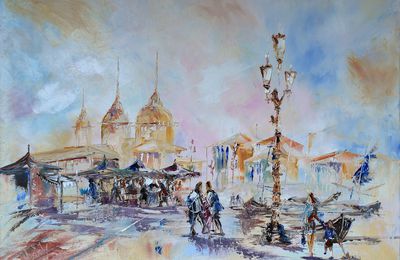 Marché sur Venise , Huile sur toile 70x50 cm 