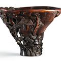 Four rhinoceros horn libation cups sold at Sotheby's, Important Chinese Art, Hong Kong, 05 oct. 2016