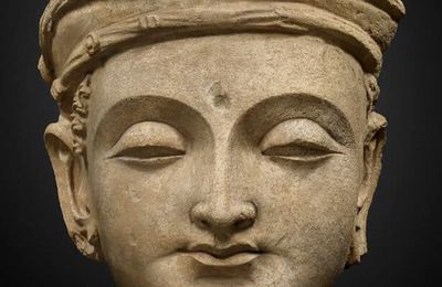 Tête de bodhisattva, Afghanistan/Pakistan, Art gréco-bouddhique du Gandhara, IIIème – IVème siècle