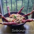 salade de pâtes aux deux tomates gressins roulés au jambon de Bayonne