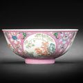 A famille rose pink-ground medallion bowl, Daoguang seal mark and of the period (1821-1850)