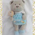  Doudou Peluche Ours Musical Beige Et Bleu Tortue Oiseau Carrefour Tex Baby