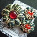 ♥ SIXTINE ♥ Broche tissu de tapissier hippie chic fleurs potirons - Les Yoyos de Calie