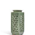A Longquan celadon-glazed reticulated vase, cong, Ming dynasty (1368-1644)