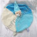 Doudou Peluche Plat Rond Chien Bonnet Bleu Ecru Fleur Gipsy