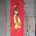 Tableau peinture huile et collage de plumes "Mannequin"