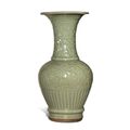 A carved ‘Longquan’ celadon-glazed 'floral' vase, Ming dynasty