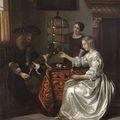 Pieter de Hooch (Rotterdam 1629-1684 Amsterdam), Jeune femme nourrissant son perroquet 