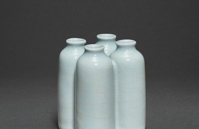 A rare guan-glazed quadruple vase, Seal mark and period of Yongzheng