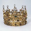 Crown. Fribourg, Switzerland, 1566. Hans Schmaltz. Gilt-copper, twisted, embossed and engraved; rock crystal, imitation pearls 