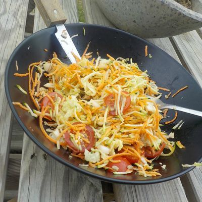 Salade fraîcheur, courgettes carottes et chou chinois cru!