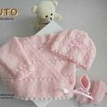 TUTO tricot bb BOUTIQUE bebe modele layette bébé et patron a tricoter Explications brassière, bonnet, bloomer, chaussons