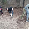 Après-midi jardinage au temps d'accueil des enfants et des jeunes à l'association Ourika Tadamoune : mise en sillons de la terre