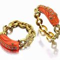 Van Cleef & Arpels. Carved Coral, Turquoise and Gold Bracelets, c.1970
